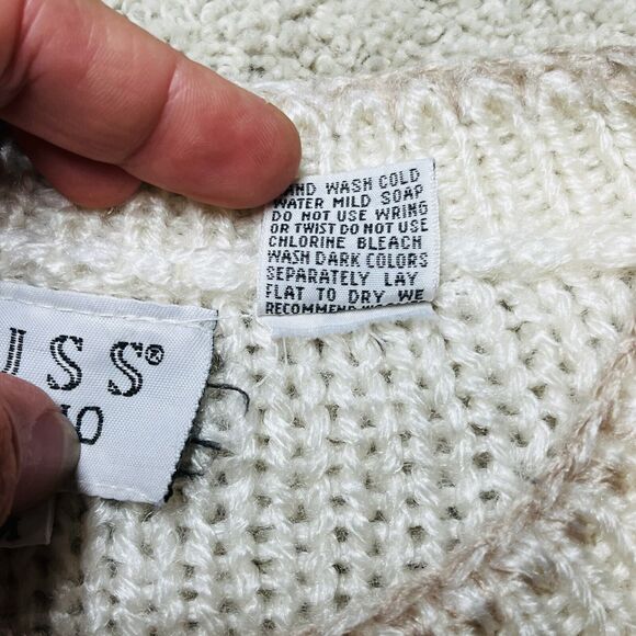 Vintage Russ Studio Crochet Knit Nordic Sweater Cardigan Medium Grandma Pom Pom - Picture 10 of 11